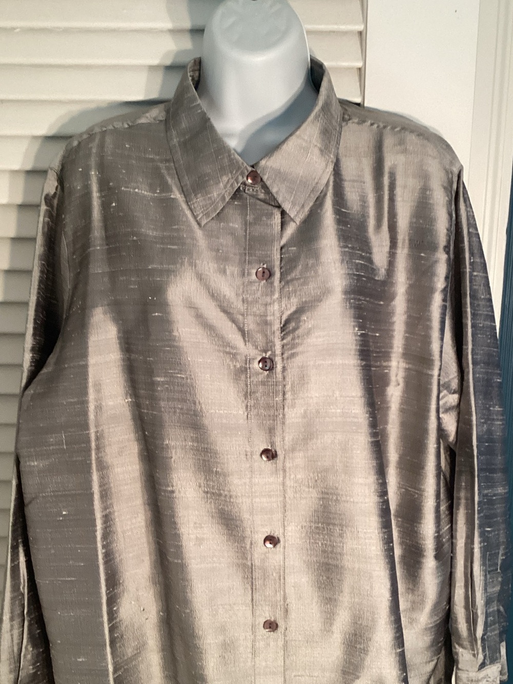 Chico's Silver- gray Shimmery Button Front Blouse